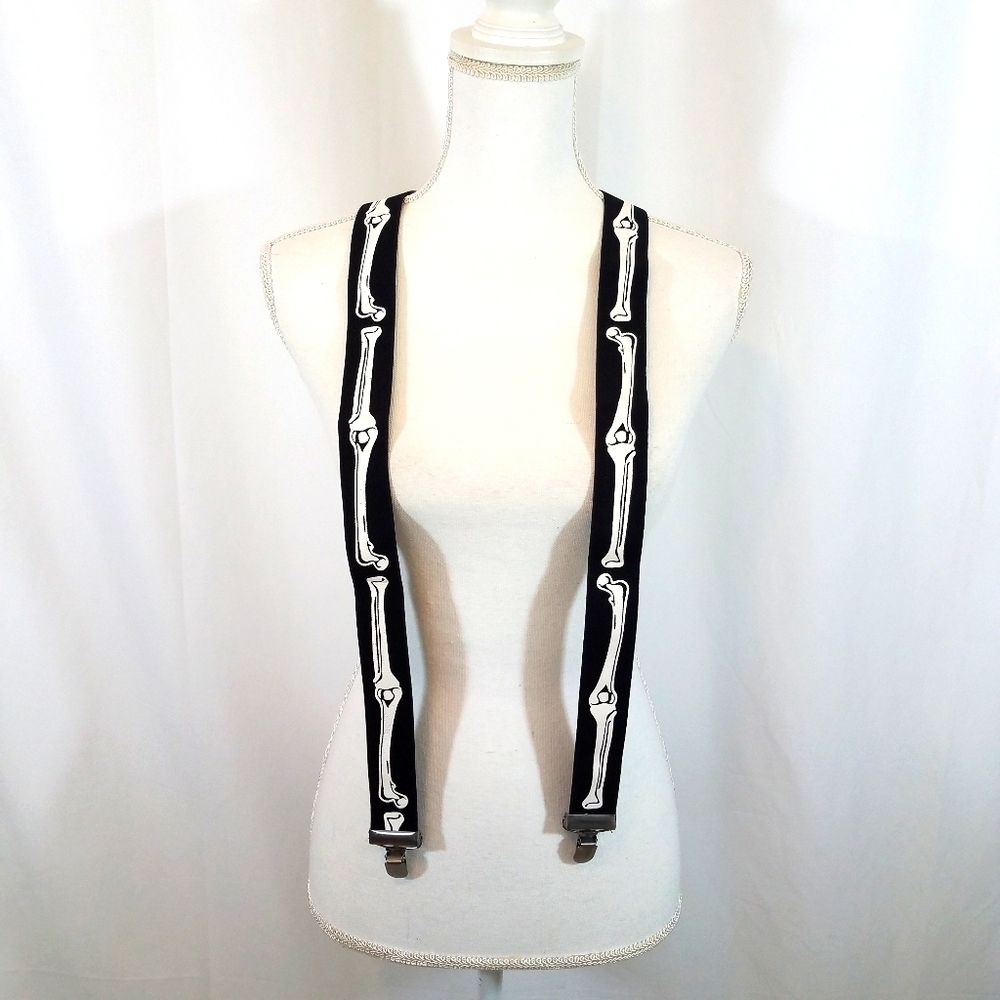 Skeleton Suspenders Black and White Nwot